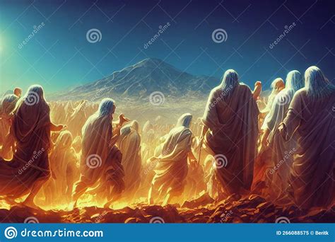 Illustration of the Exodus of the Bible, Moses Crossing the Desert with the Israelites, Escape ...