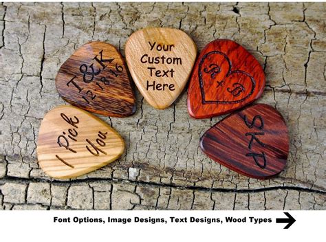 One Custom Engraved Wooden Guitar Pick -(Choose Wood Type and Design) - Wood Guitar Pick ...