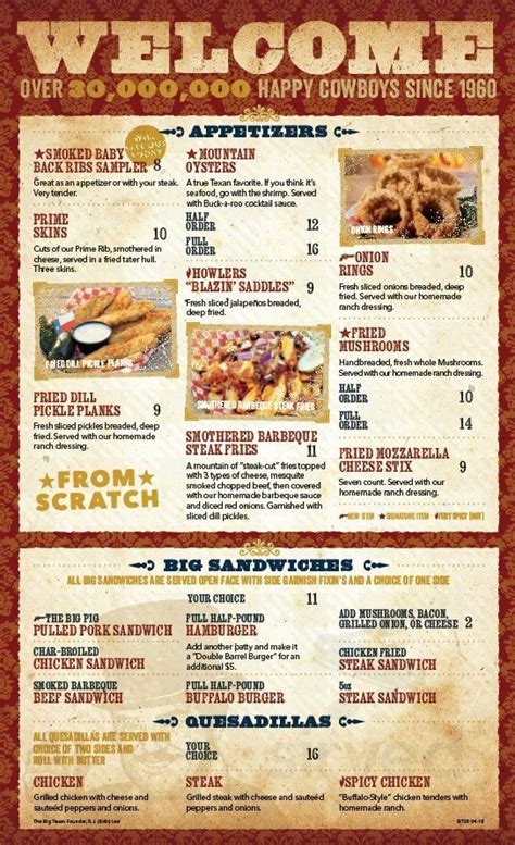 The Big Texan Steak Ranch & Brewery menu in Amarillo, Texas, USA