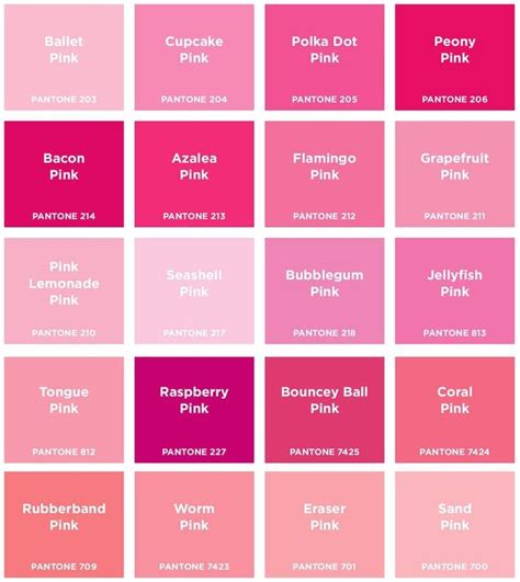 Pink Color Chart, Color Names Chart, Pantone Color Chart, Color Mixing ...