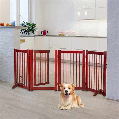 Kinbor Large Freestanding Foldable Pet Gate, 4 Panels Indoor/Outdoor ...