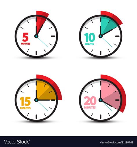 5 10 15 20 minutes analog clock icons time symbol Vector Image