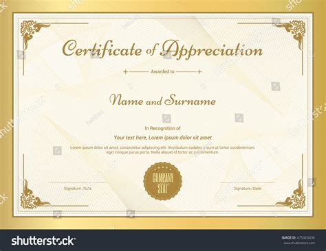 Certificate Of Appreciation Template With Vintage Gold Border Stock ...