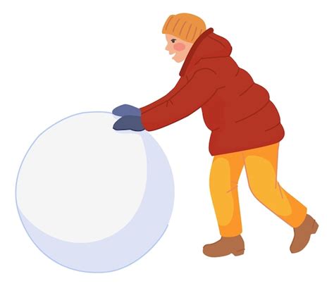 Premium Vector | Kid rolling ball for snowman Child playing outside