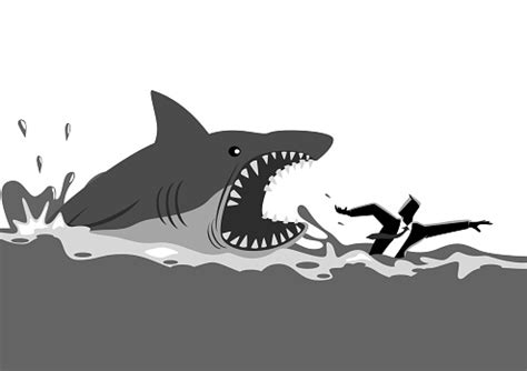 Businessman Swimming Panicly Avoiding Shark Attacks Stock Illustration - Download Image Now - iStock