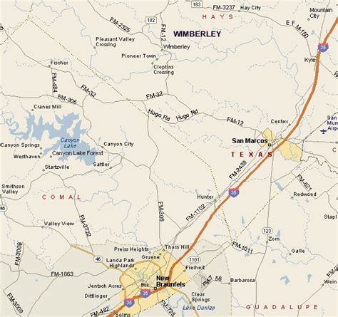 HILL COUNTRY REGION: MAP OF WIMBERLEY AREA