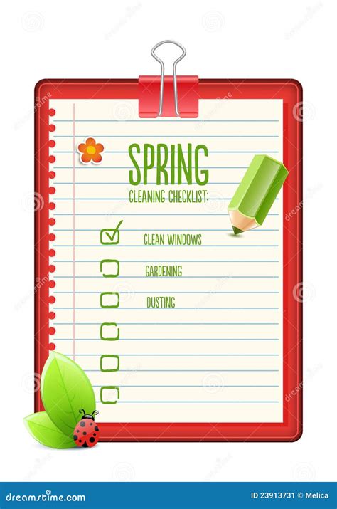 Spring Cleaning Checklist stock vector. Illustration of flowers - 23913731