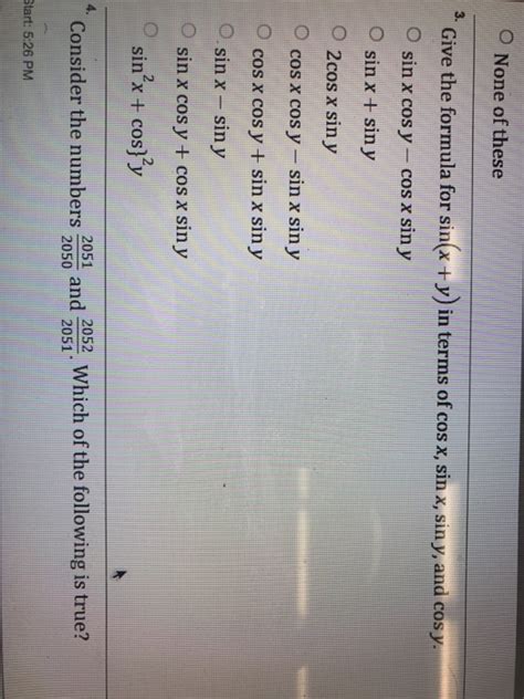 Solved Give the formula for sin(x +y) in terms of cos x, sin | Chegg.com