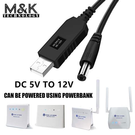 DC 5V to 12V USB Cable WiFi to Powerbank Connector Boost Converter Step-up Cord for Wifi Router ...