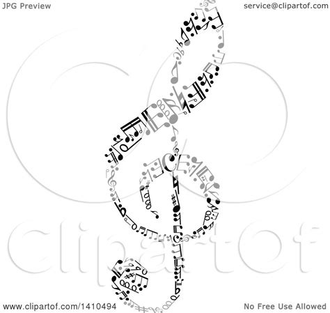 Clipart of a Clef Made of Black and White Music Notes - Royalty Free ...