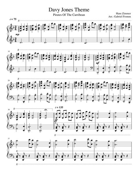 Davy Jones Theme Piano Solo Sheet music for Piano (Solo) | Musescore.com