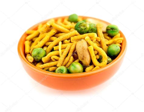 Isolated bowl of Indian bhuja snack on white — Stock Photo © decius ...