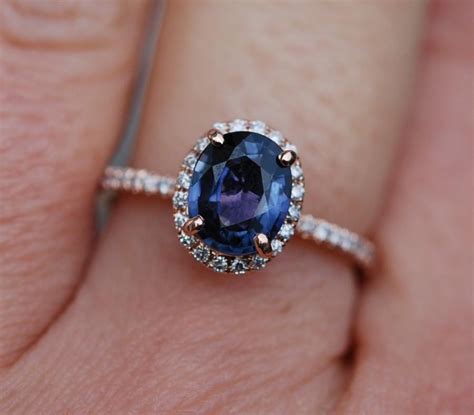 Rose Gold Sapphire Ring. 1.47ct Indigo Blue Sapphire Diamond Ring 14k ...