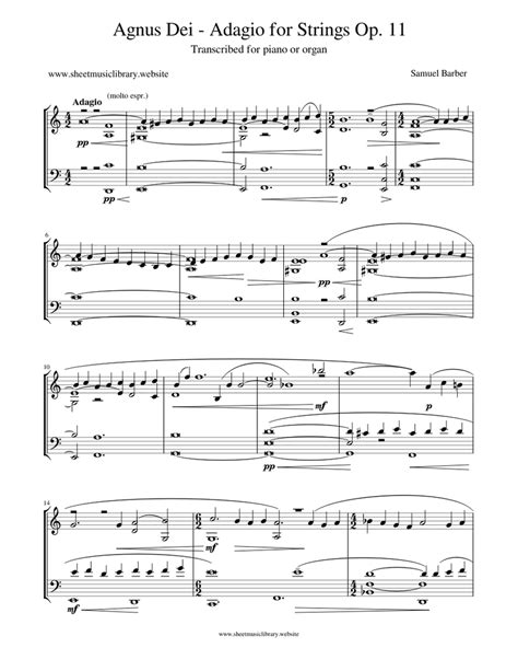 Agnus Dei – Adagio for Strings Op. 11 by Samuel Barber Sheet music for Piano (Solo) | Download ...