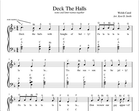 Deck The Halls - Easy Piano | Letters & Notes Together | PDF Sheet Music w Lyrics | Read Piano ...