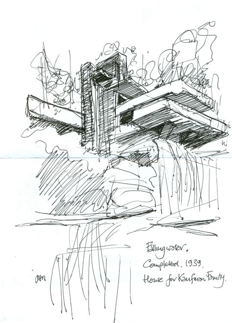 Frank lloyd wright sketches, Frank lloyd wright drawings, Falling water ...