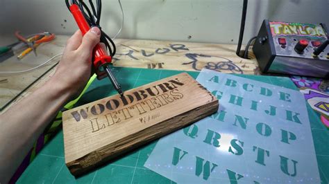 how to wood burn letters with a stensil - YouTube