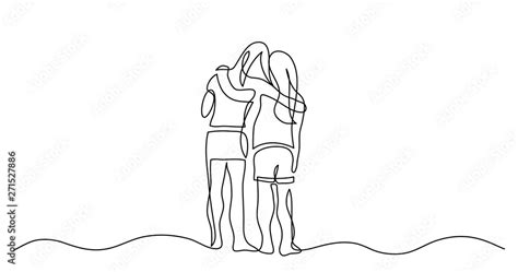 continuous line drawing of two teenage girls hugging each other Stock Vector | Adobe Stock