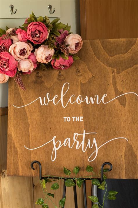 Stained wooden welcome party sign. www.inspiredweddings.co.nz | Wedding guide, Wedding directory ...