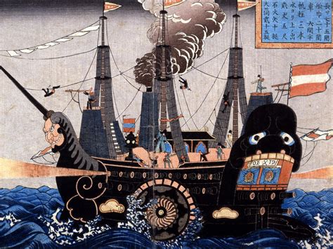 Commodore Matthew C. Perry and his Black ship from view of japanese ...