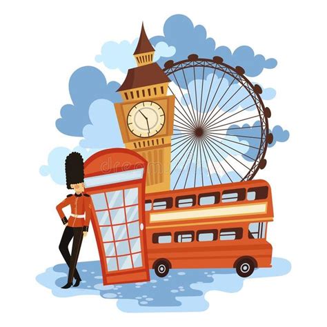 Landscape of London. Cartoon Illustration of the Sights of England. Vector Drawing for Travel ...