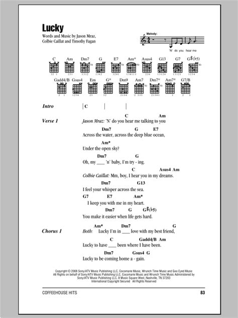 Lucky by Jason Mraz & Colbie Caillat - Guitar Chords/Lyrics - Guitar ...