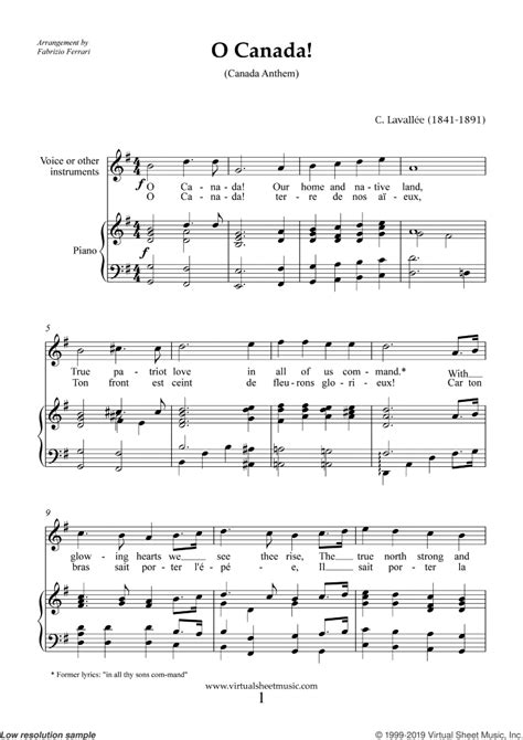 Free Lavallee - O Canada! sheet music for piano, voice or other instruments