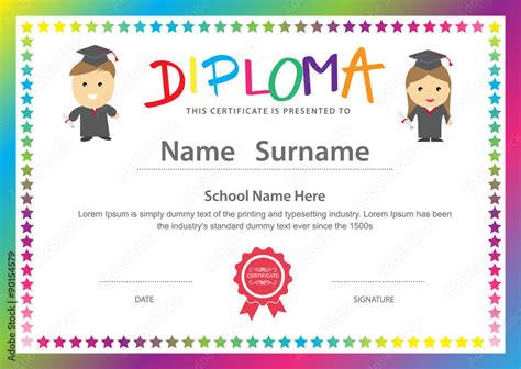 Preschool kids elementary school diploma certificate design back Stock ...