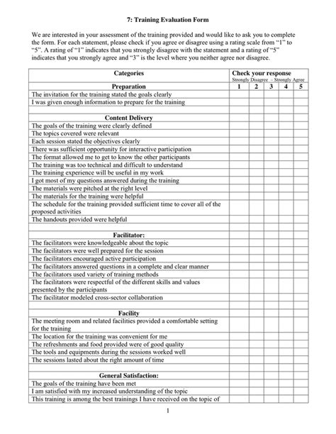 Printable Training Evaluation Form