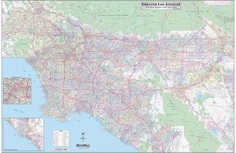 Greater Los Angeles Detailed Region Wall Map 44x67 w/Zip Codes - Etsy.de