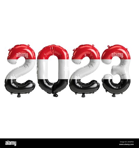 3d illustration of 2023 year balloons with Yemen flag isolated on white ...