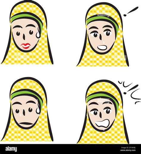 Cartoon yellow scarf girl emoji set Stock Photo - Alamy