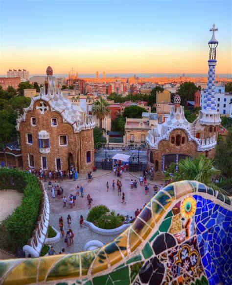 Park Guell, Barcelona, Spain at Sunset Stock Photo - Image of theme ...