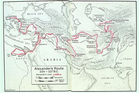 Map Depicting Route of Alexander's Conquests