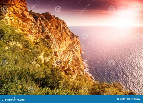 Bright Beautiful Sunset at Sea, the French Riviera, the Calanques Stock Photo - Image of ...