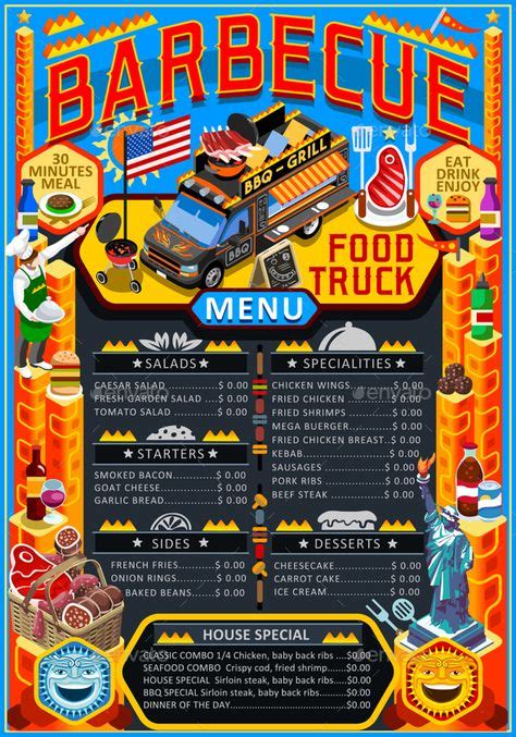 Fast food truck festival menu American BBQ Grill brochure street food ...