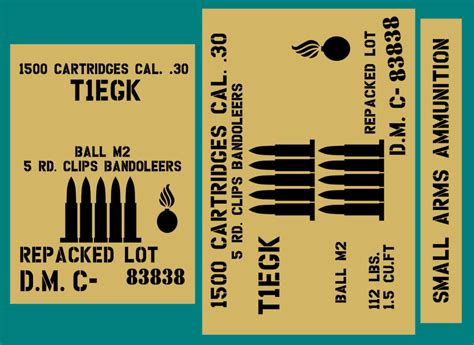 30 Cal Bandoleers 5 round ammo box stencil set