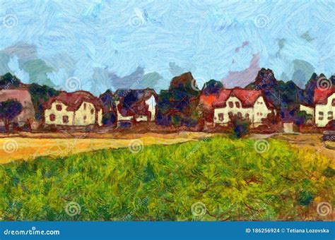 Digital Illustration - Suburban Landscape in Oil Painting Style Stock Photo - Image of landscape ...