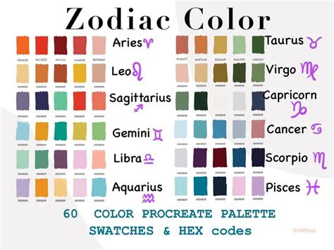 Zodiac 60 Color Palette, Color Palette, HEX Codes, iPad , Procreate App ...