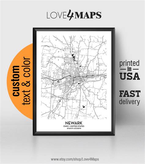 Newark Ohio Map Newark City Print Newark Poster - Etsy