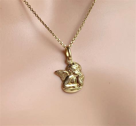 18K Solid Gold Angel Necklace Angel Pendant Protection - Etsy