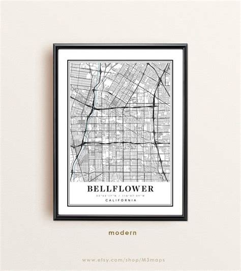 Bellflower California Map Bellflower CA Map Bellflower City - Etsy | California map, City map ...