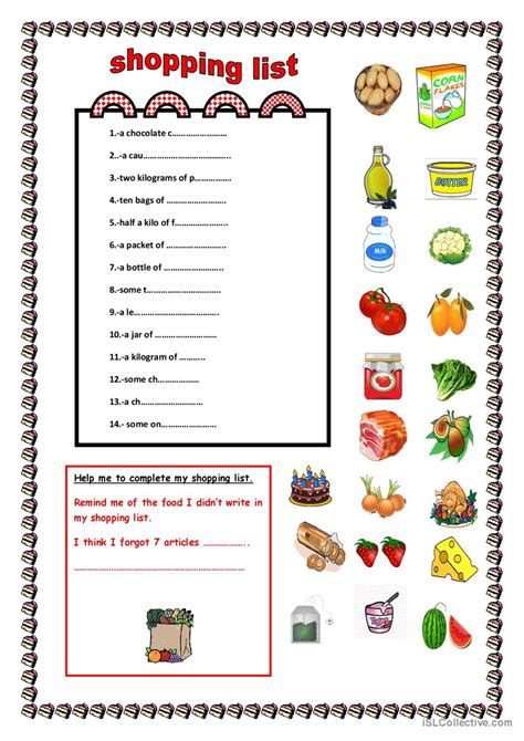 MY SHOPPING LIST: English ESL worksheets pdf & doc