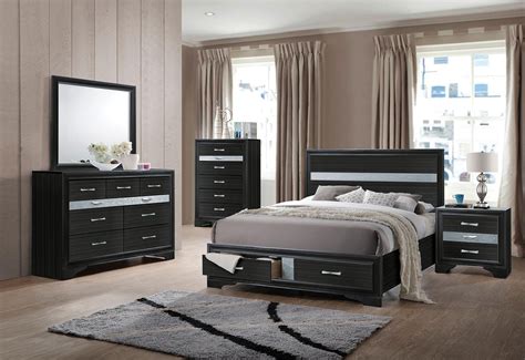 Black Wood Queen Storage Bedroom Set 3 Pcs Contemporary Naima 25900Q ...