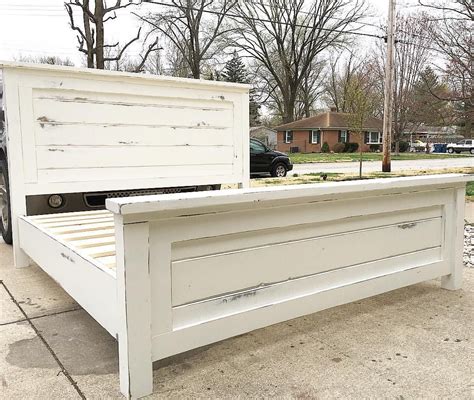 Distressed white king size Farmhouse bed ️ ️ ️ #buildlikeagirl ...