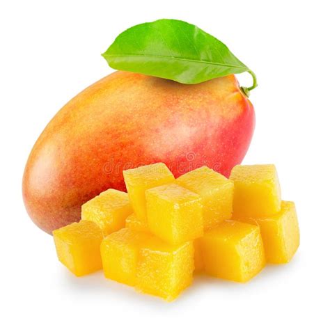 Mango with Cube Slices Isolated on the White Background Stock Photo - Image of nutrition ...