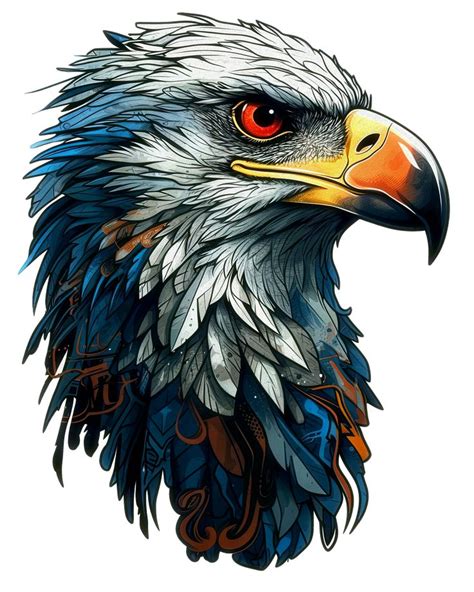 Hand-Painted Eagle Portrait with Red Eyes