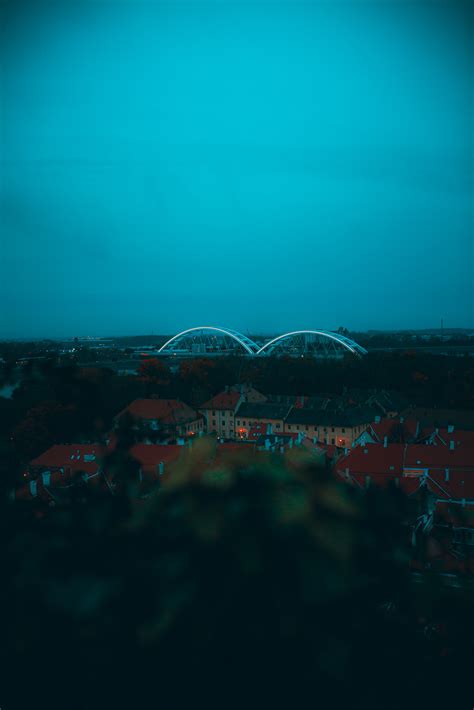 Free picture: panorama, cityscape, evening, houses, rooftop, roofs, street, city, urban area, dark