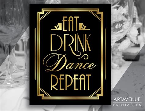 Art Deco Party Printables Eat Drink Dance Repect Gatsby | Etsy