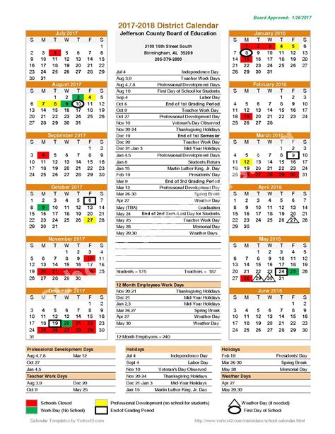 2017 - 2018 District Calendar | Jefferson County Schools – Birmingham, AL